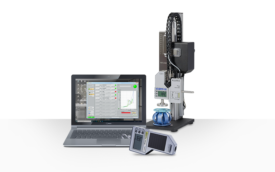 Alluris - FMI-B50 configured with FMT-221 motorised test stand and FMI_Analyze software